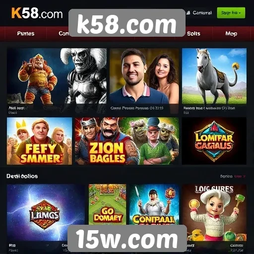 Oferta de jogos e categorias disponíveis no k58.com
